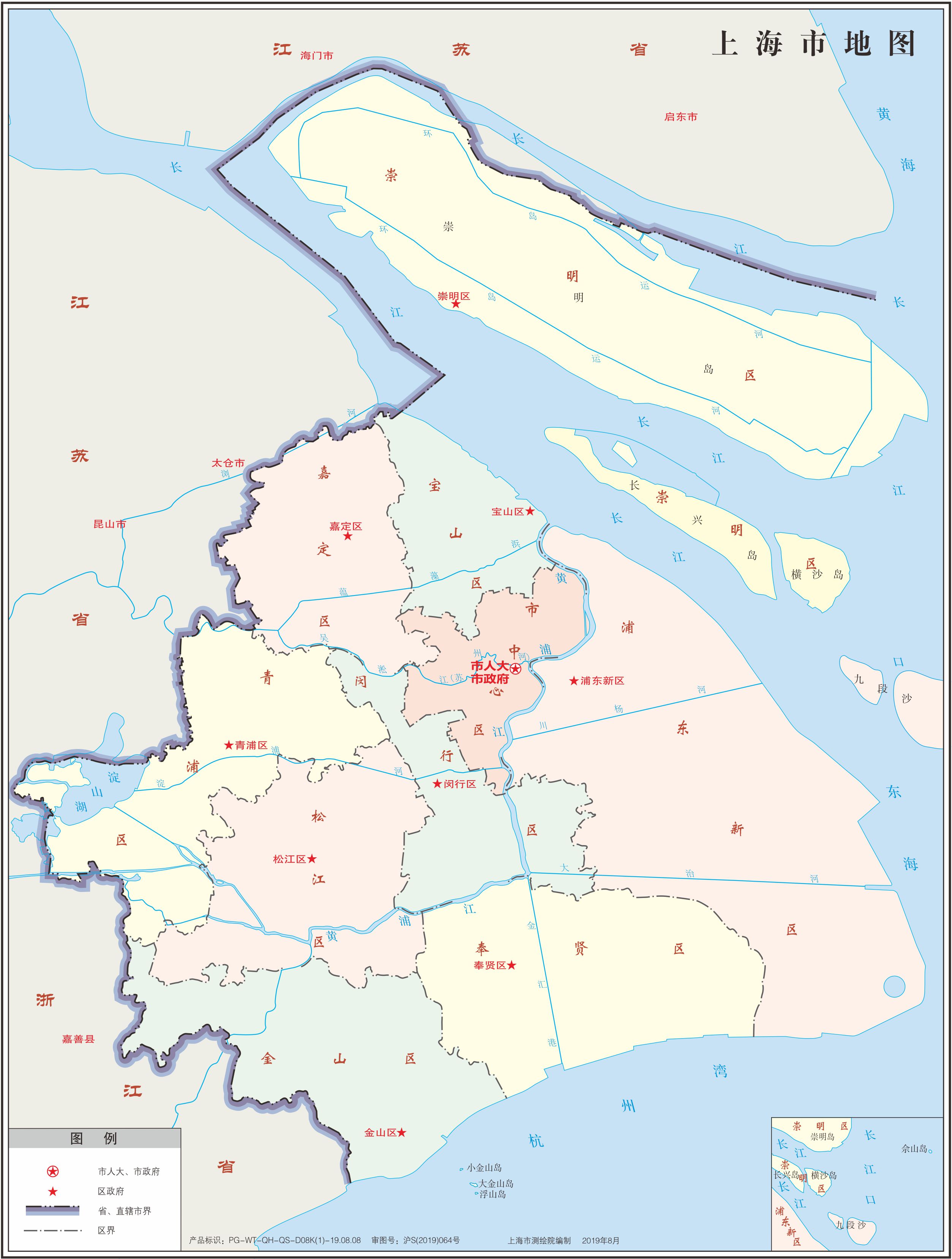 上海市地圖-有鄰省-界線版-分區設色